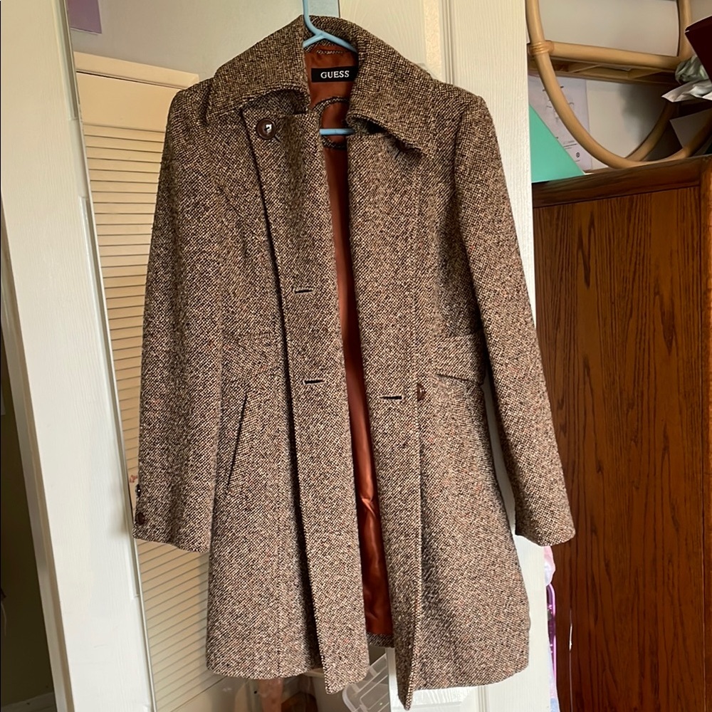 Guess Women's Brown Wool Blend Coat